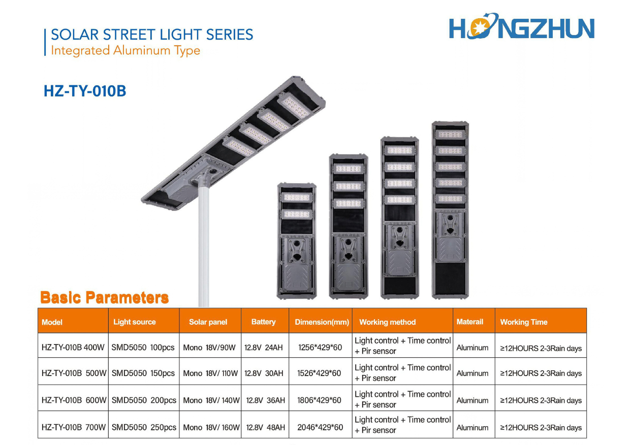 Catalogue đèn đường năng lượng mặt trời HONGZHUN HZ-TY-010B từ 400W đến 700W